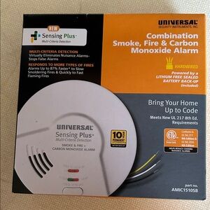Universal Combination Smoke, Fire & Carbon Monoxide Alarm - White & Orange Box